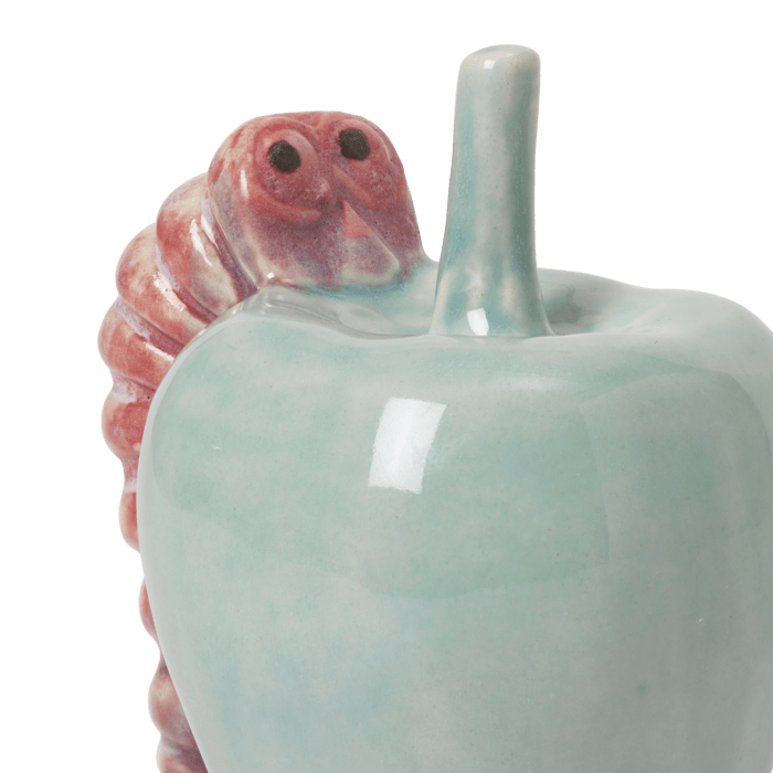 Kähler 693805 Poppery Apple with Caterpillar in Mint/Pink
