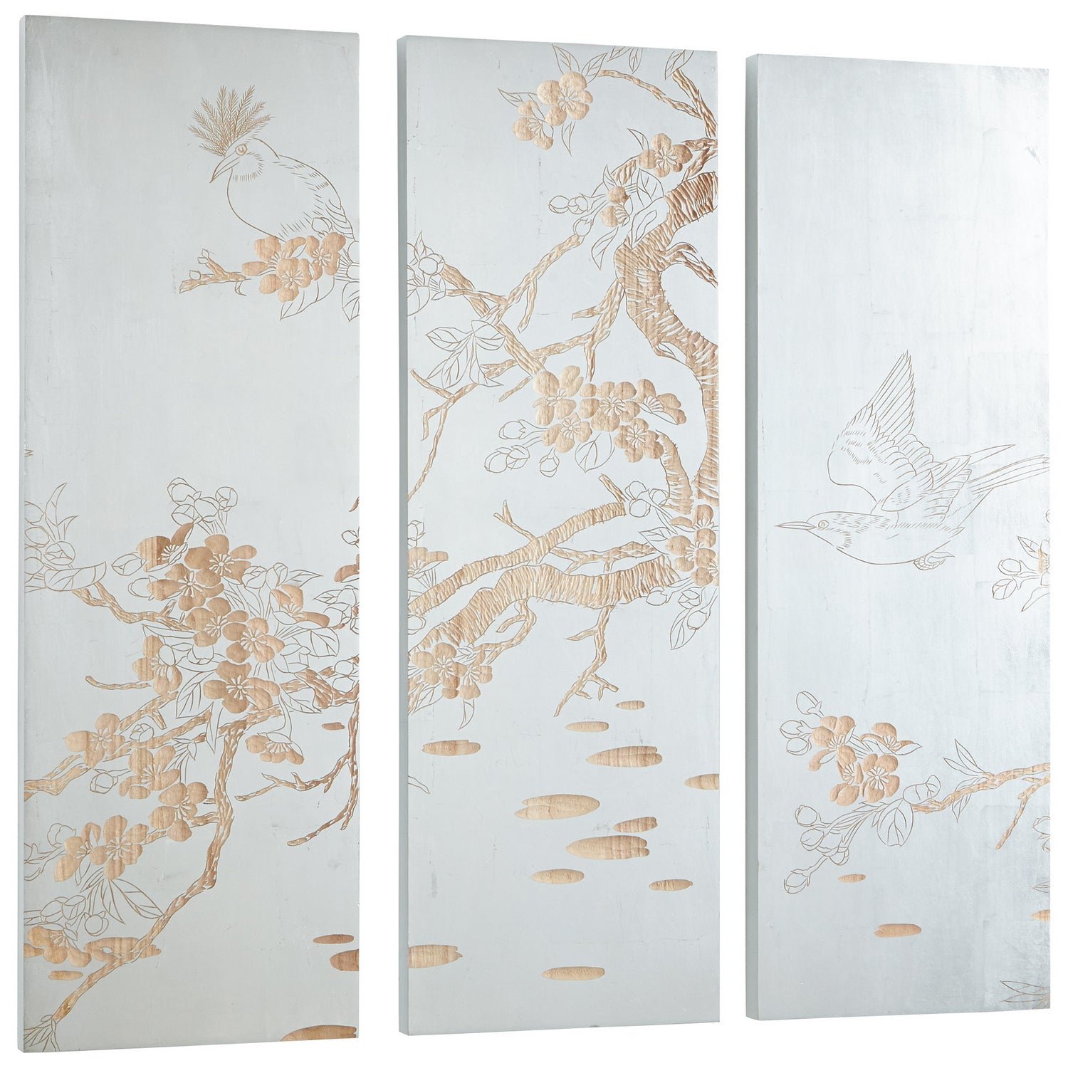Cyan Canada - 07517 - Wall Art - Osaka - Silver Leaf And Natural Wood