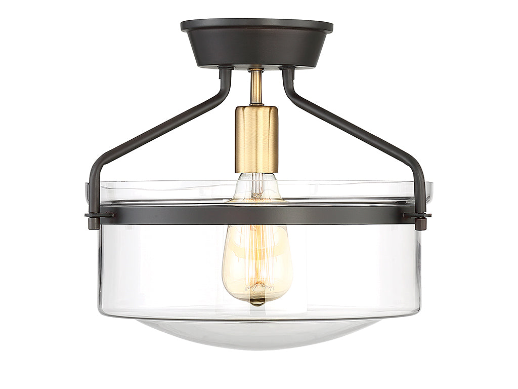 Meridian M60011ORBNB One Light Semi-Flush Mount in Oil Rubbed Bronze with Natural Brass
