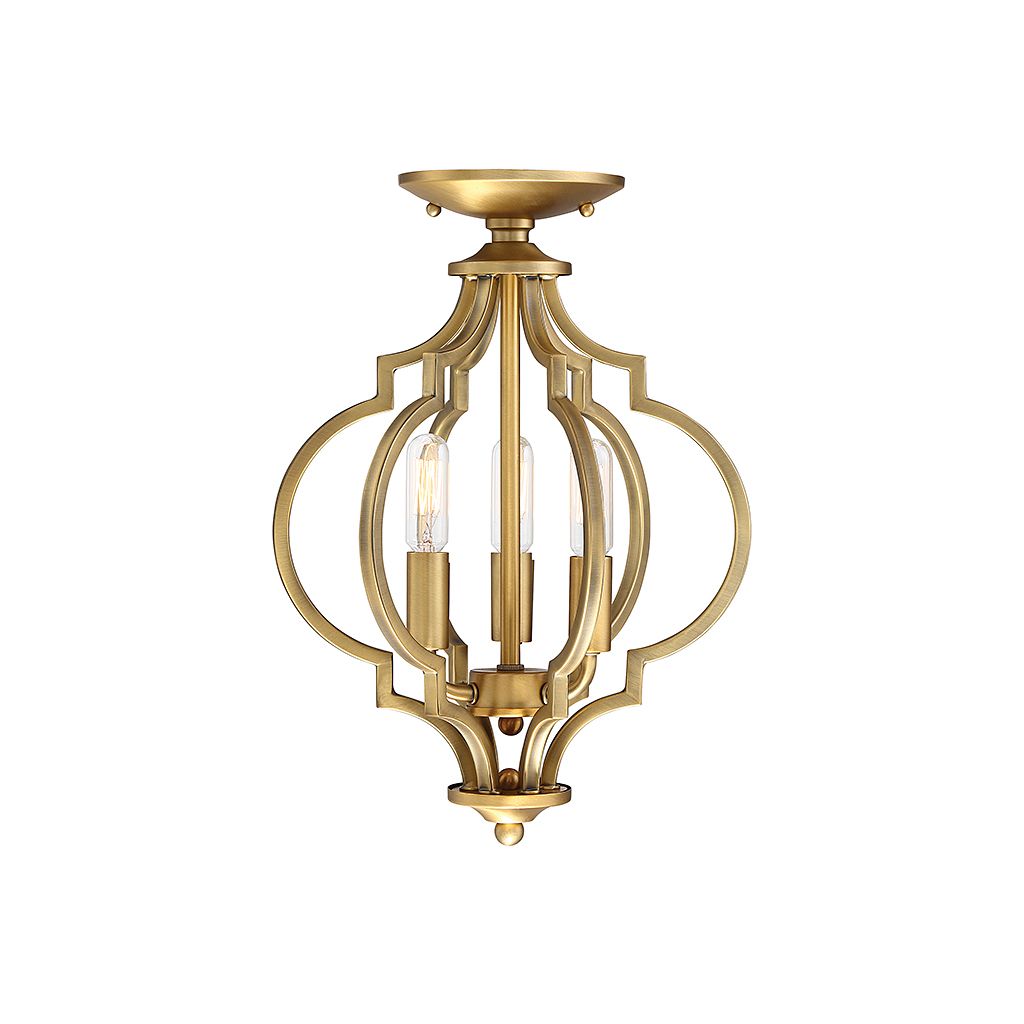 Meridian M60055NB Three Light Semi-Flush Mount in Natural Brass