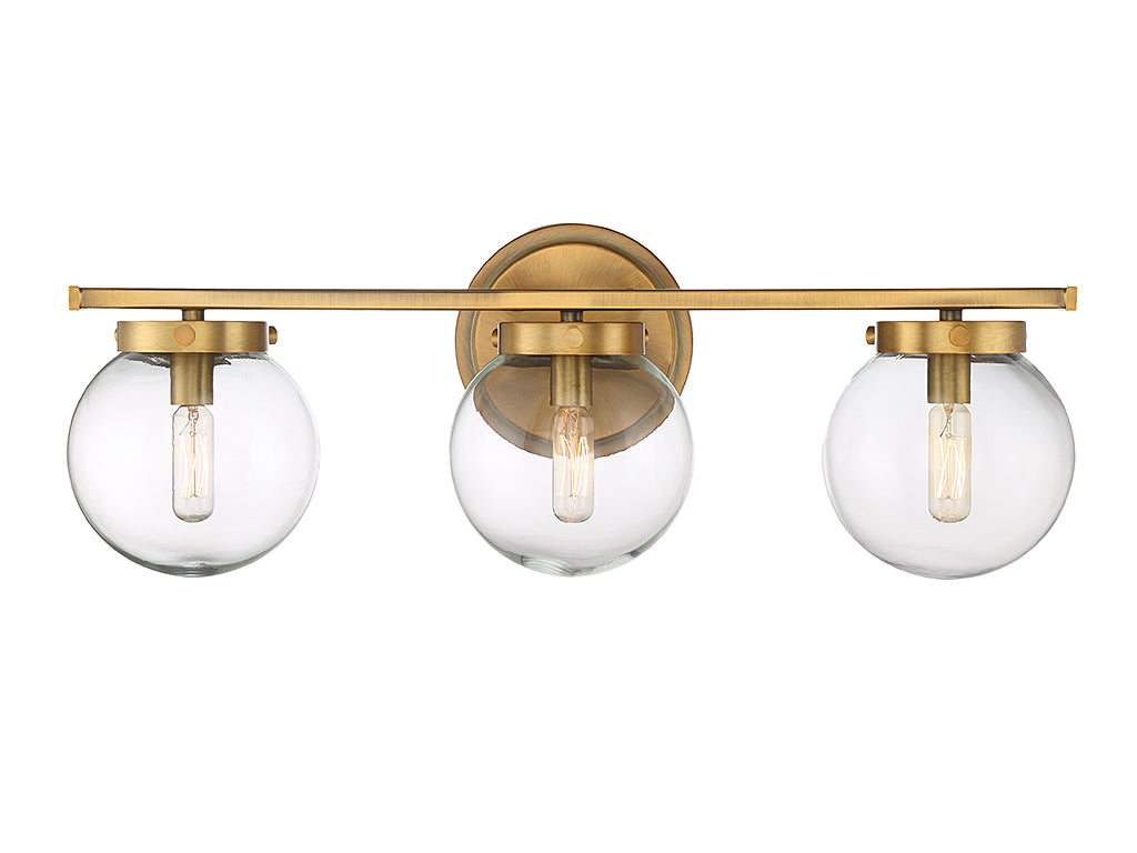 Meridian M80024NB Three Light Bathroom Vanity Light in Natural Brass