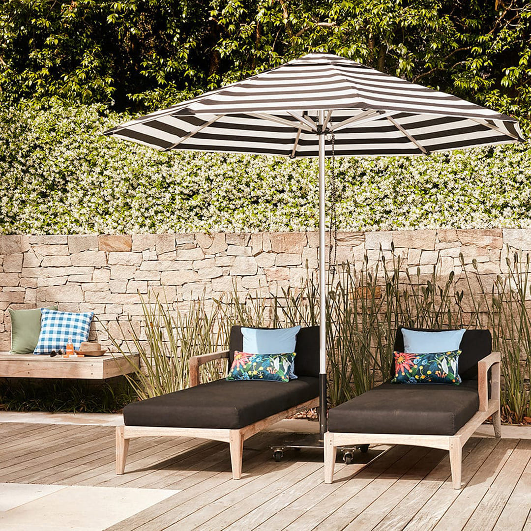 Sleek and durable Caspar Patio Umbrella featuring a scratch-resistant aluminum frame and reinforced UV-stable nylon components.