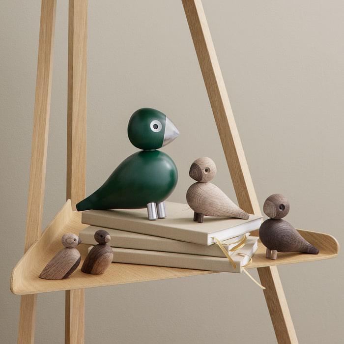 Kay Bojesen 39460 Pair of Sparrows Wooden Figurine Set in Oak/Smoked Oak