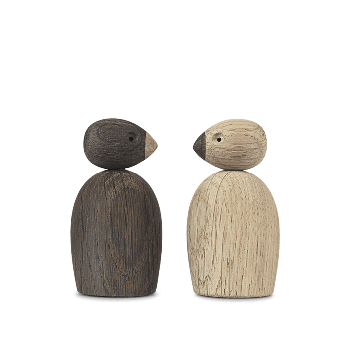 Kay Bojesen 39460 Pair of Sparrows Wooden Figurine Set in Oak/Smoked Oak