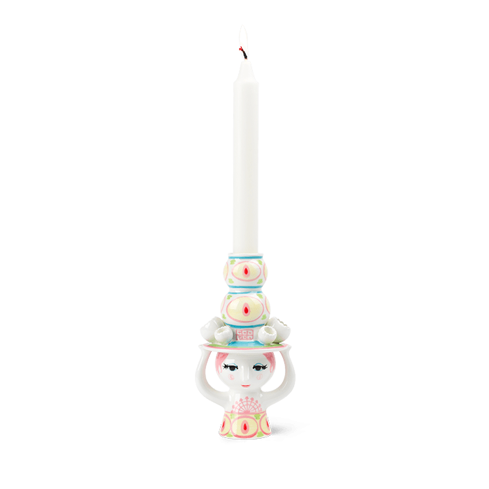 Bjørn Wiinblad 56569 Lady with Hat Candle Holder in Pink/Yellow