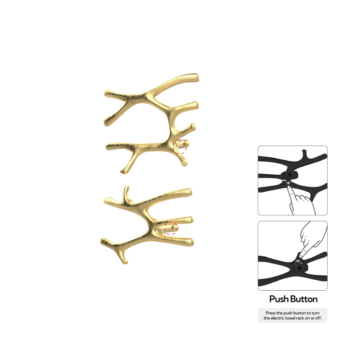 P&Bhusri S7-LM-BBR-N Daphne's Branch Large + Medium Towel Warmer in PVD Brushed Brass