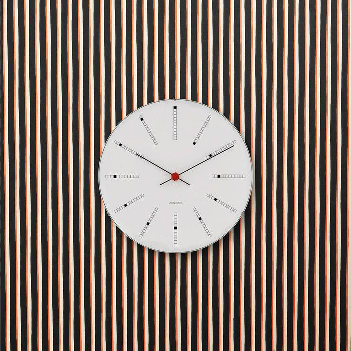 Arne Jacobsen Clocks 43650 Bankers Wall Clock in White/Black/Red