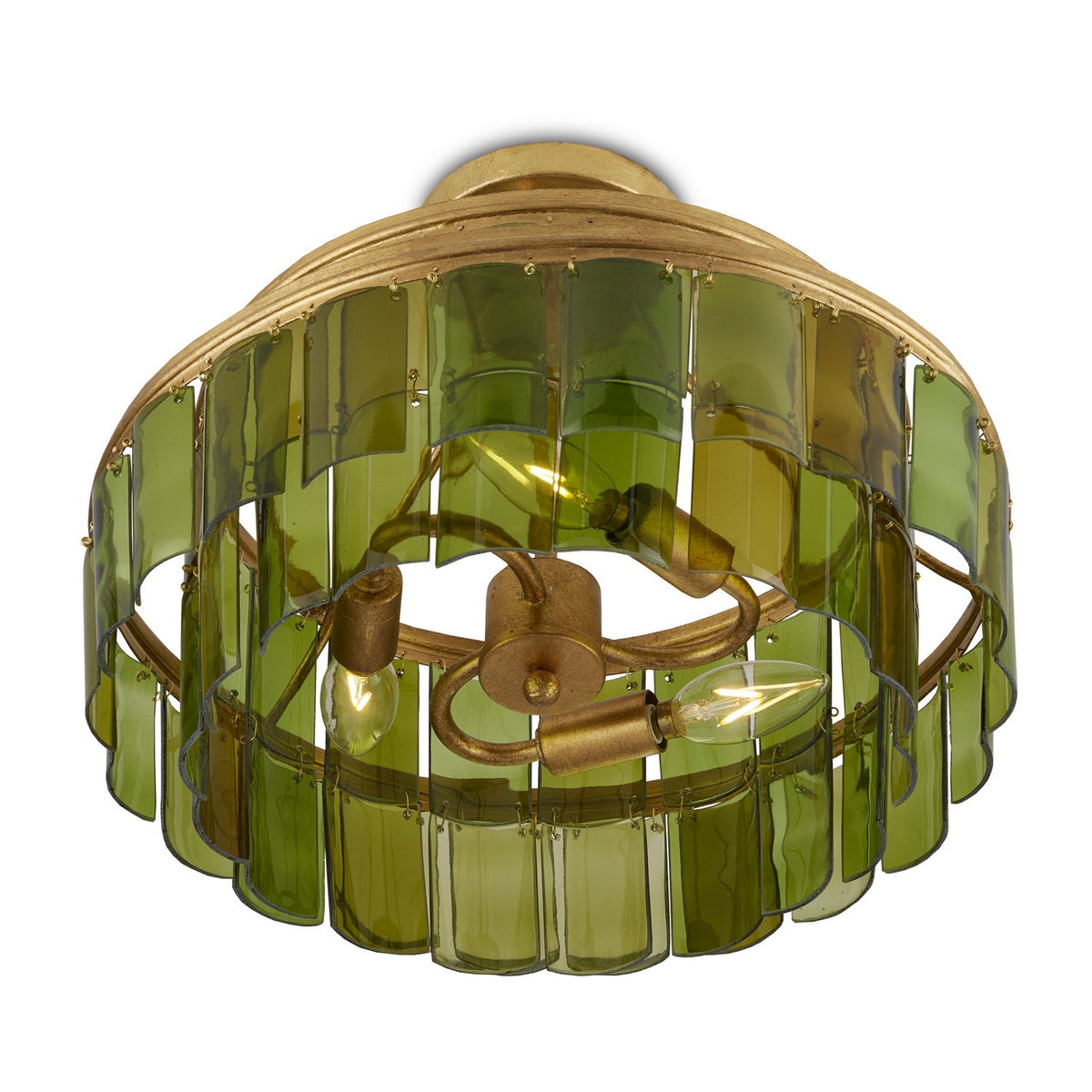 Currey and Company - 9000-0984 - Three Light Semi-Flush Mount - Vintner Collection - Contemporary Gold Leaf/Green