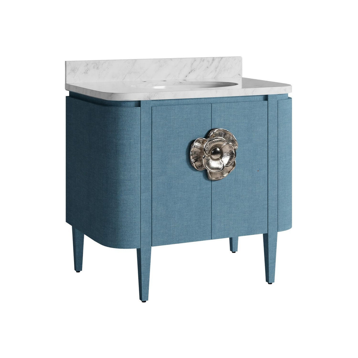 Currey and Company 3800-0015 Briallen 36" Vanity with Oval Undermount Sink in Laquered Blue Linen/Natural/White/Polished Nickel