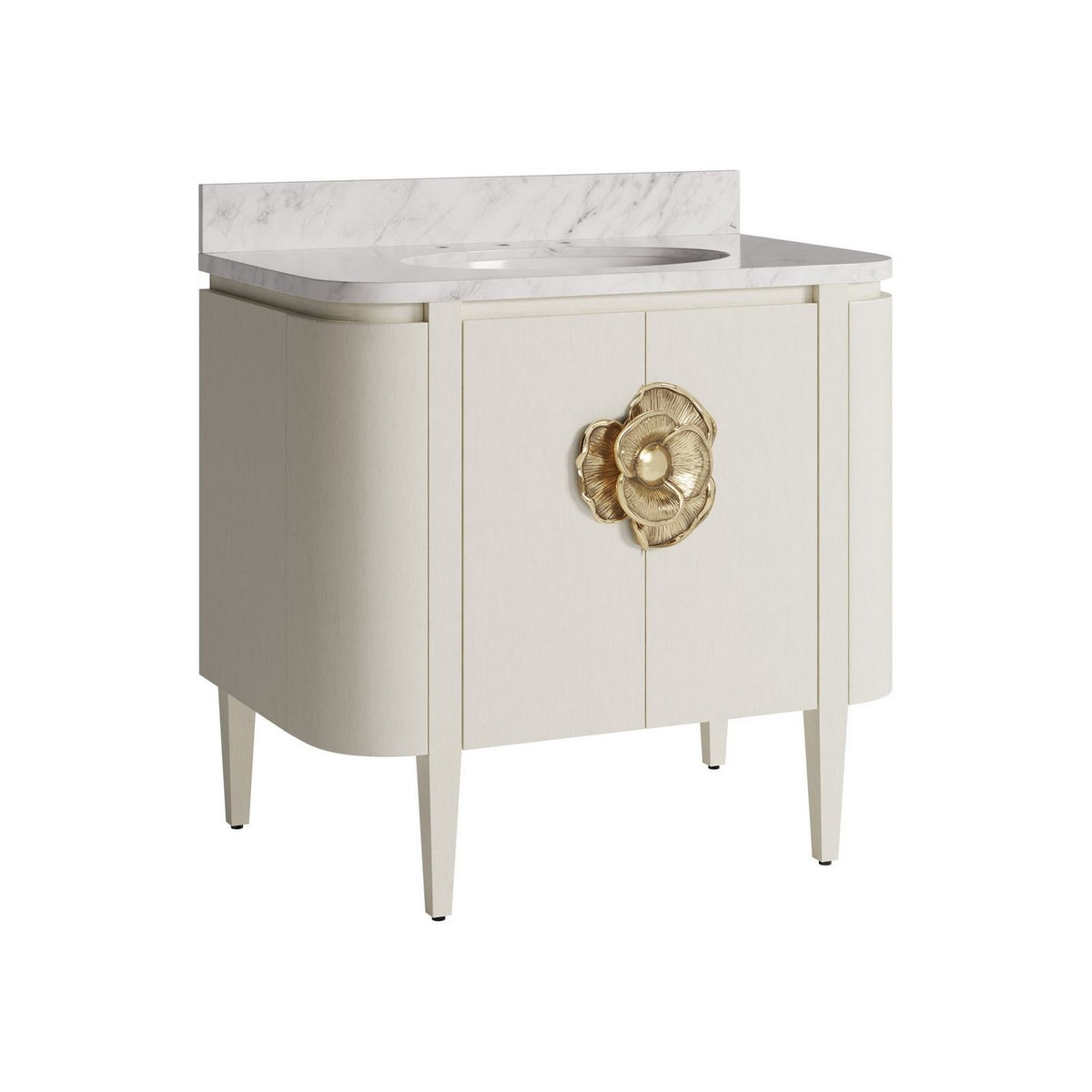 Currey and Company 3800-0016 Briallen 36" Vanity with Oval Undermount Sink in Cerused White/Natural/White/Polished Brass