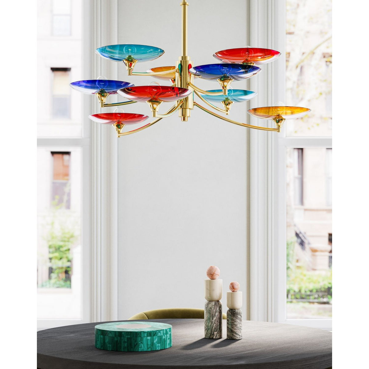 Currey and Company 1200-1061 Transformation Box in Marbled Green/Brushed Brass