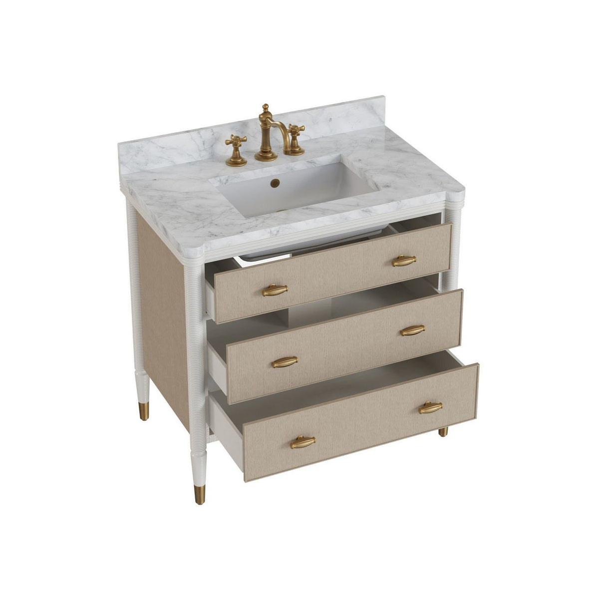 Currey and Company 3800-0018 Aster 36" Vanity with Rectangular Undermount Sink in Off-White/Fog/Natural/White/Polished Brass