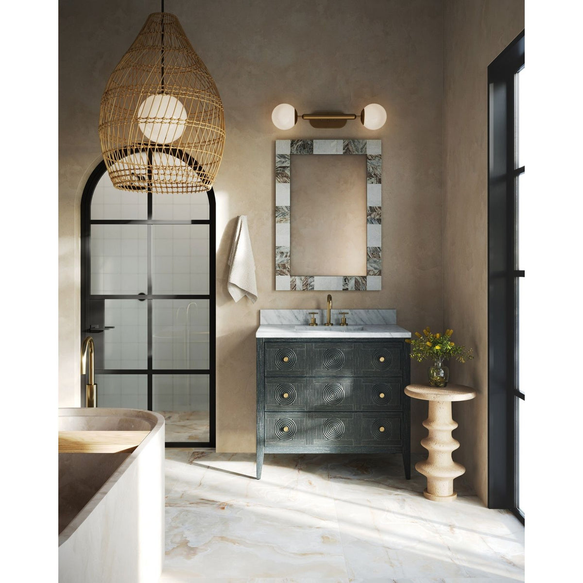 Currey and Company 3800-0019 Santos 36" Vanity with Rectangular Undermount Sink in Vintage Navy/Natural/White/Brushed Brass/Polished Nickel