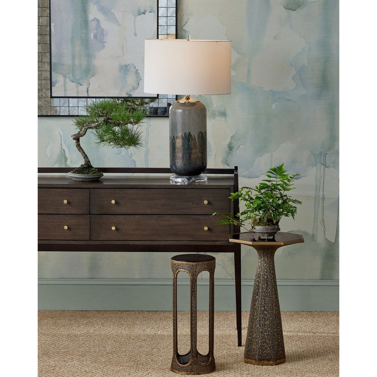 Currey and Company 4000-0252 Castor Accent Table in Iron/Bronze/Smoke