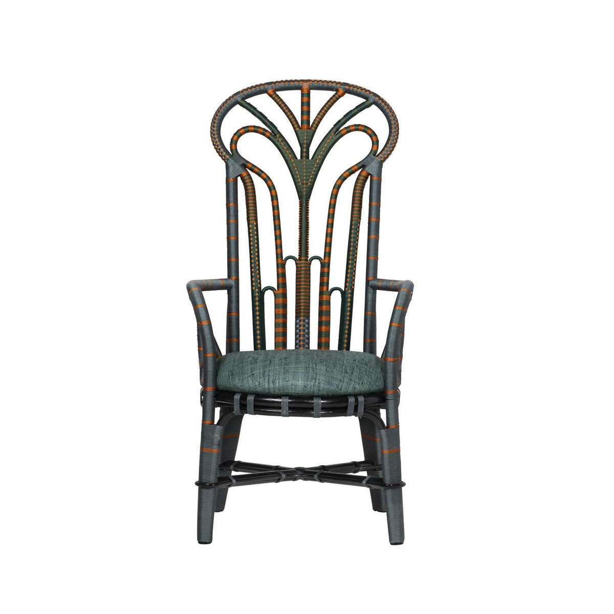 Currey and Company 7000-1052 Benin Throne Armchair in Green/Orange