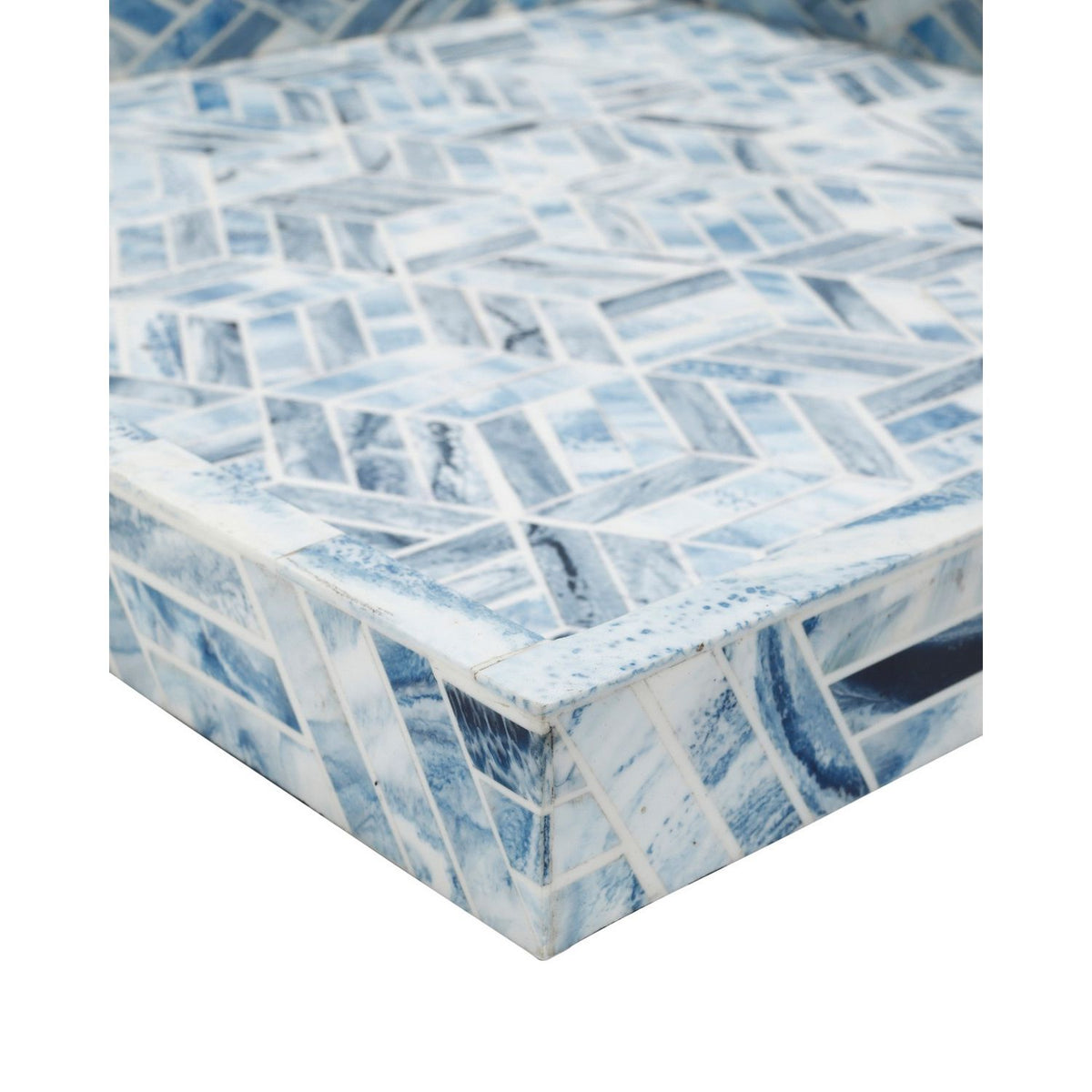 Currey and Company 1200-1136 Chance Square Tray in Blue/Natural White