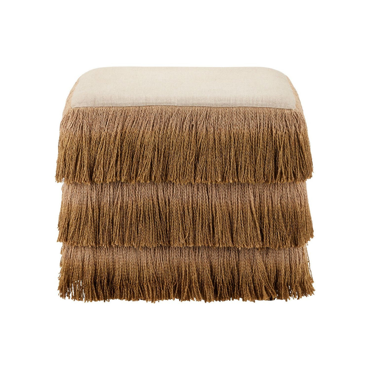 Currey and Company 7000-1302 Jute Fringe Ottoman in Bronze/Beige
