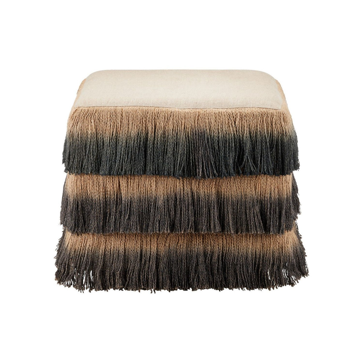 Currey and Company 7000-1312 Jute Fringe Ottoman in Black/Beige