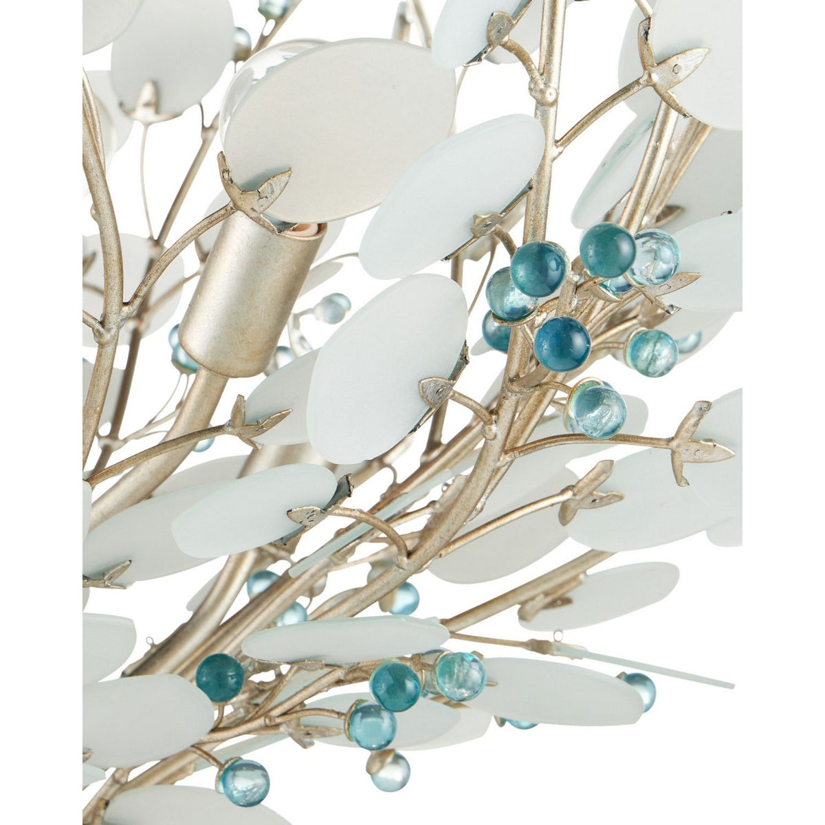 Currey and Company 9000-1426 Winterberry Chandelier in Frosted/Blue/Contemporary Silver Leaf