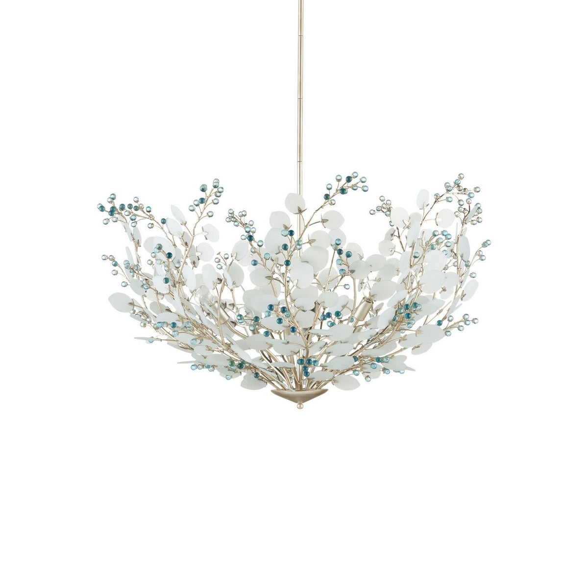 Currey and Company 9000-1426 Winterberry Chandelier in Frosted/Blue/Contemporary Silver Leaf