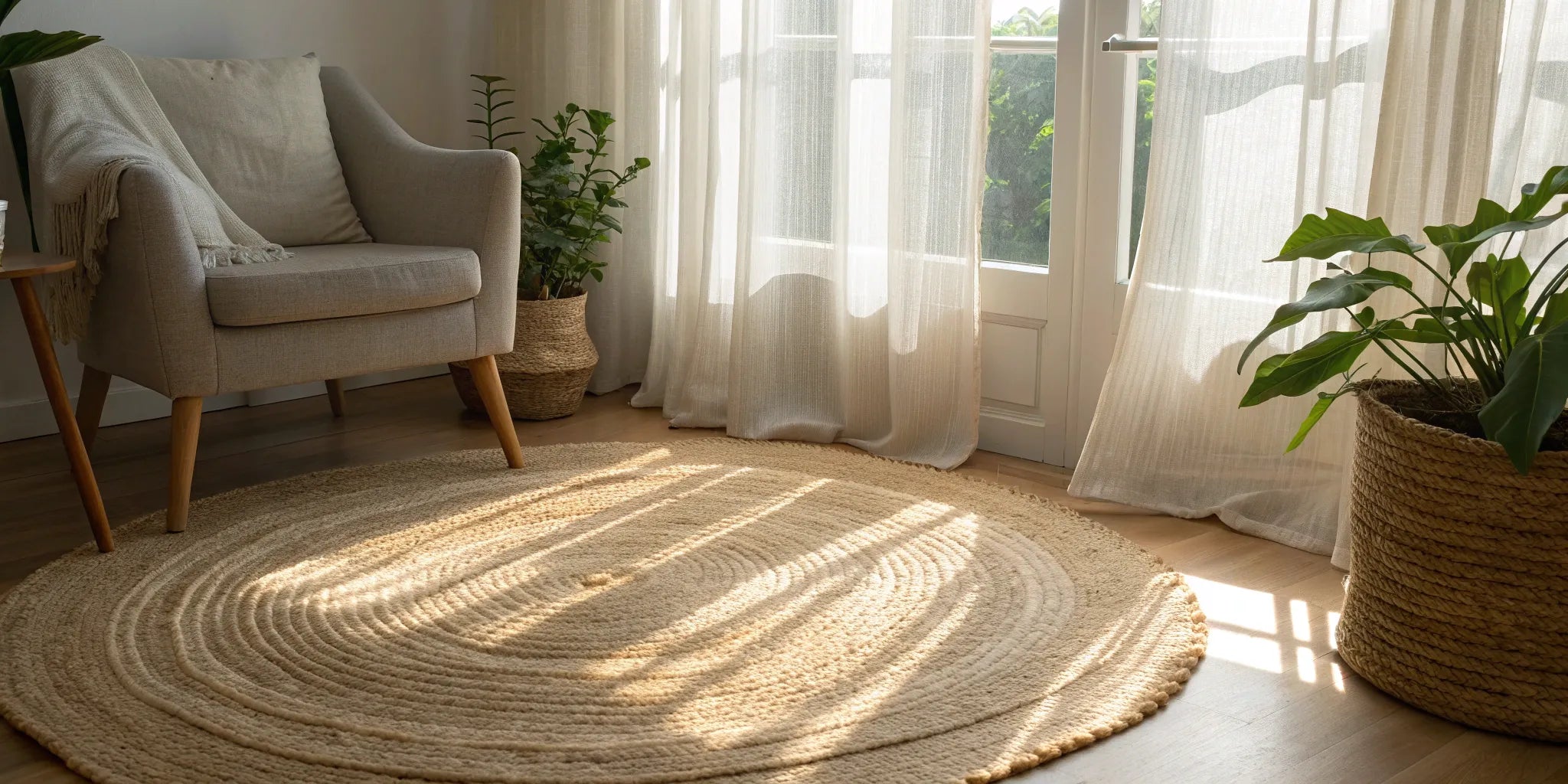 Cleaning a jute rug.