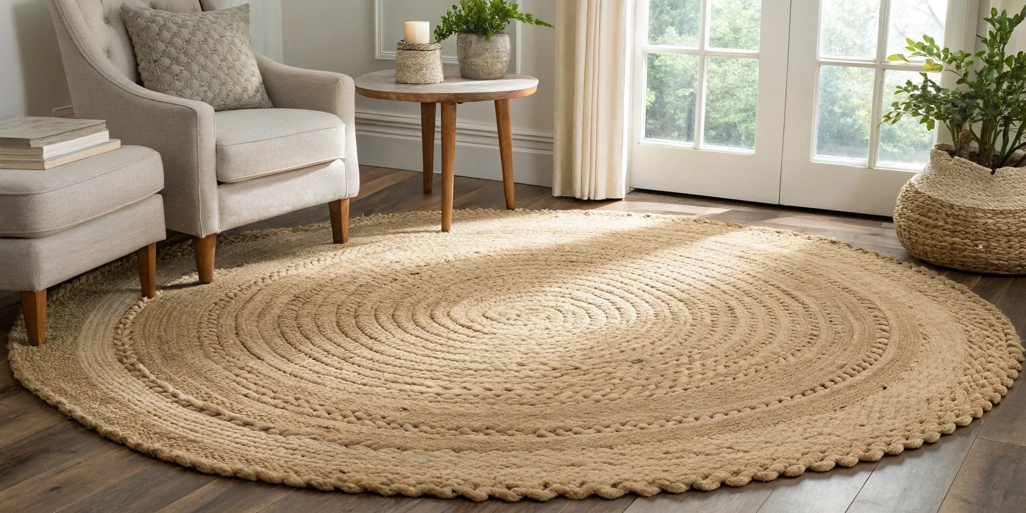 Cleaning a round jute area rug.