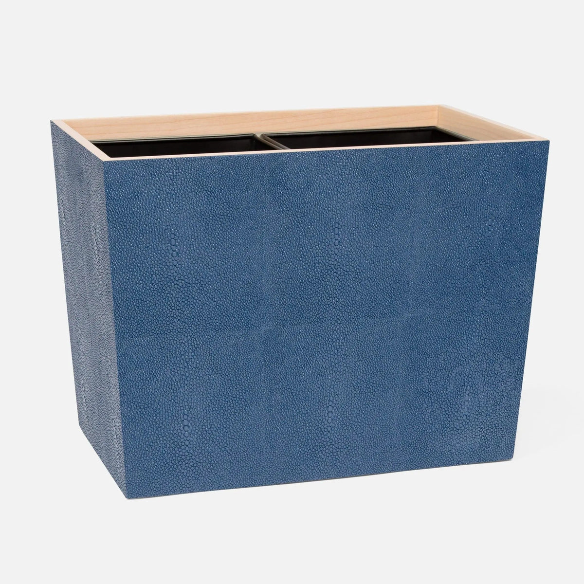 Pigeon and Poodle PP001009 Manchester Double Wastebasket in Navy Realistic Faux Shagreen