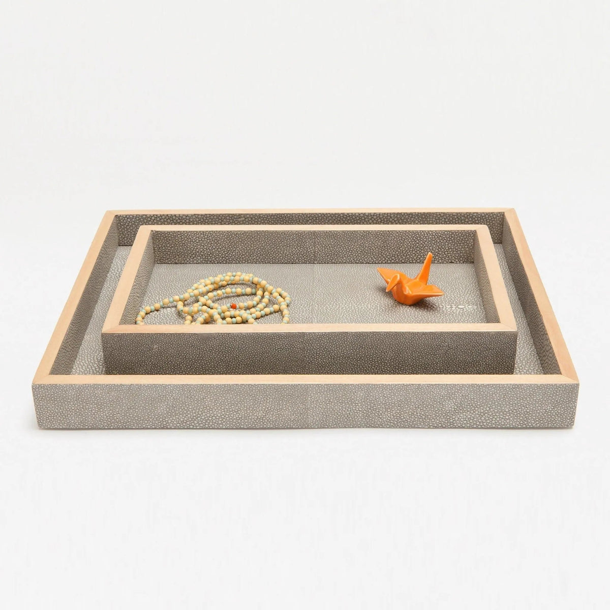 Pigeon and Poodle PP001021 Manchester Tray Set (10"L x 6"W x 1.5"H, 12.5"L x 9.5"W x 1.5"H) in Sand Realistic Faux Shagreen