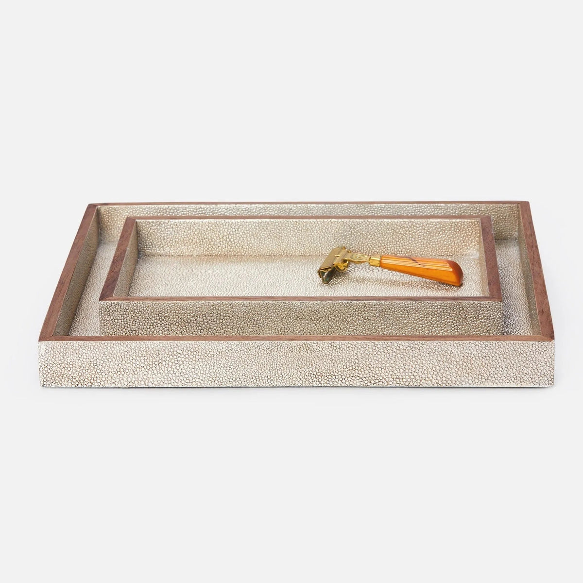 Pigeon and Poodle PP000961 Manchester Tray Set (10"L x 6"W x 1.5"H, 12.5"L x 9.5"W x 1.5"H) in Cool Gray Realistic Faux Shagreen