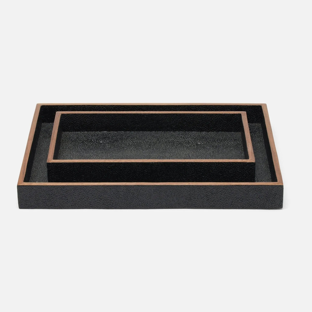 Pigeon and Poodle PP005215 Manchester Tray Set (10"L x 6"W x 1.5"H, 12.5"L x 9.5"W x 1.5"H) in Black Realistic Faux Shagreen
