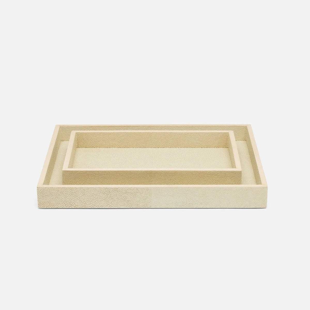Pigeon and Poodle PP000976 Manchester Tray Set (10"L x 6"W x 1.5"H, 12.5"L x 9.5"W x 1.5"H) in Ivory Realistic Faux Shagreen