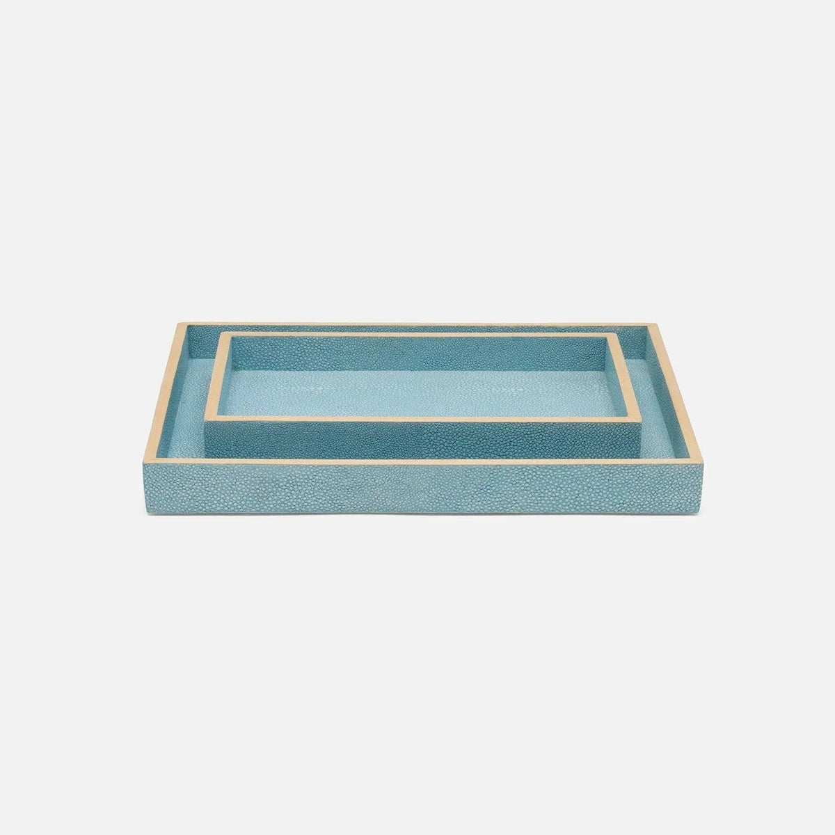 Pigeon and Poodle PP007633 Manchester Tray Set (10"L x 6"W x 1.5"H, 12.5"L x 10"W x 1"H) in Powder Blue Realistic Faux Shagreen