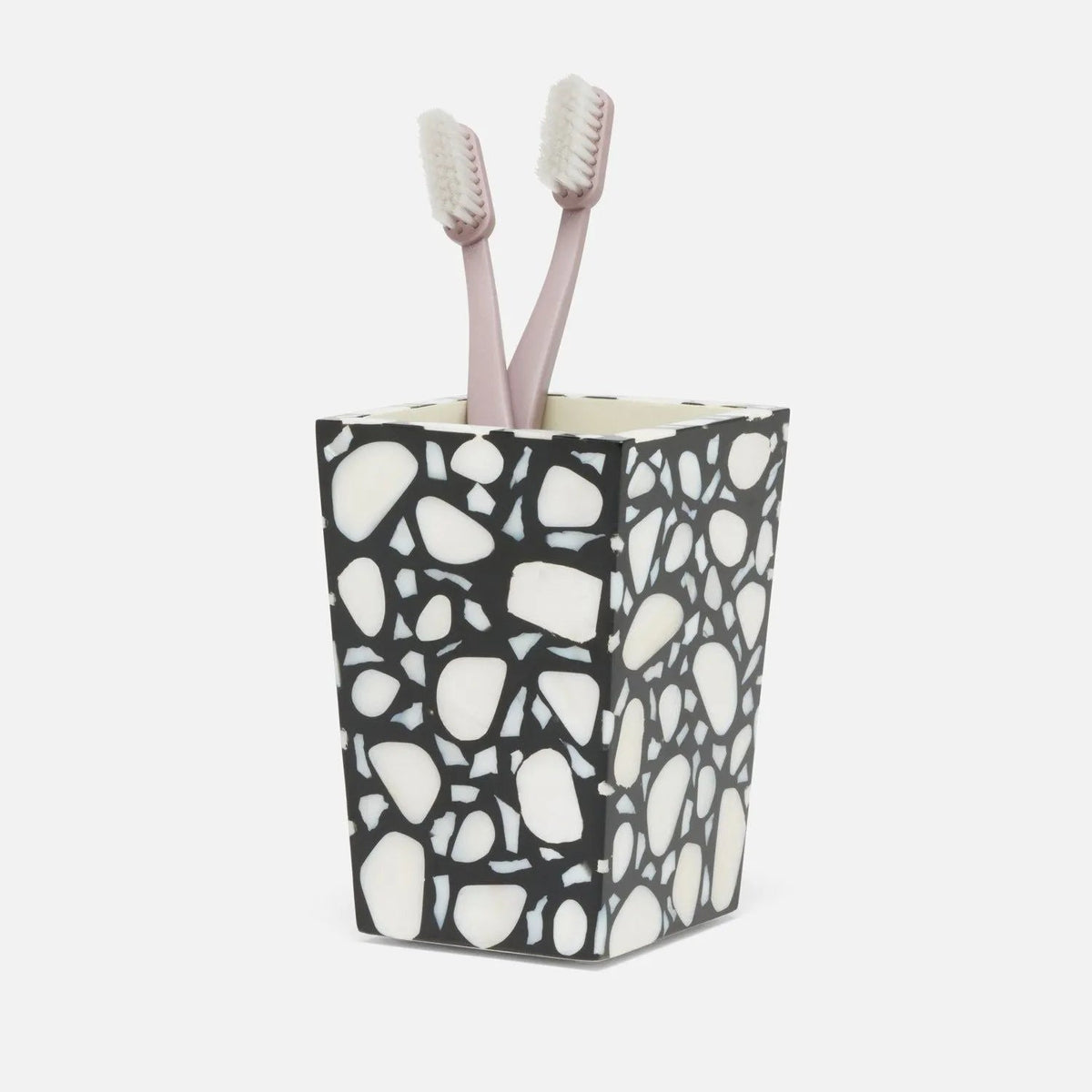 Pigeon and Poodle PP007069 Remini Brush Holder in Black Resin/White Shell
