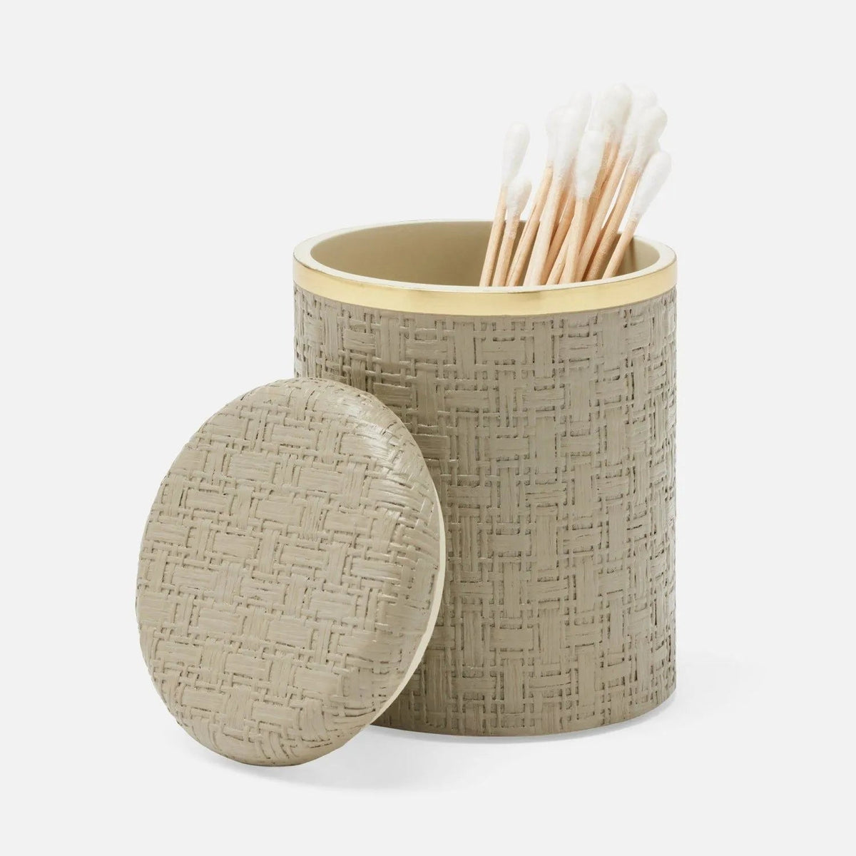 Pigeon and Poodle PP007112 Veria Canister (Small) in Desert Taupe Realistic Faux Rattan/Gold Brass