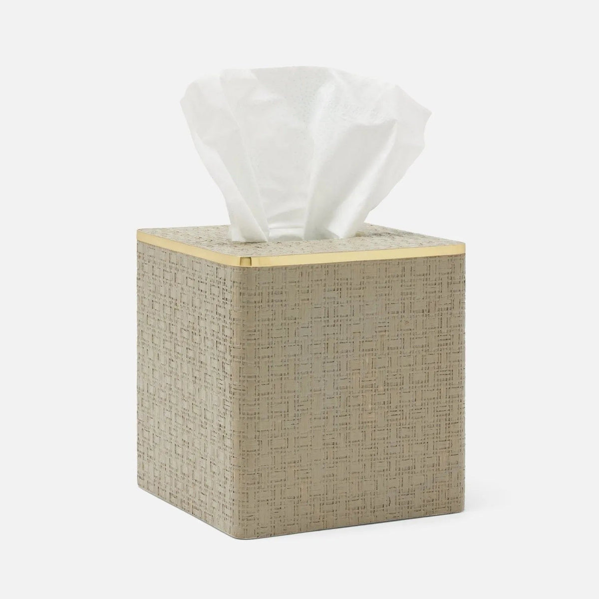 Pigeon and Poodle PP007115 Veria Tissue Box in Desert Taupe Realistic Faux Rattan/Gold Brass