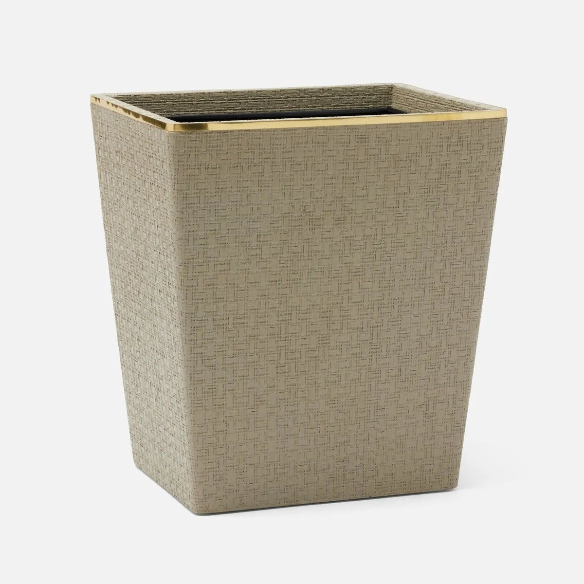 Pigeon and Poodle PP007116 Veria Wastebasket (Rectangular) in Desert Taupe Realistic Faux Rattan/Gold Brass