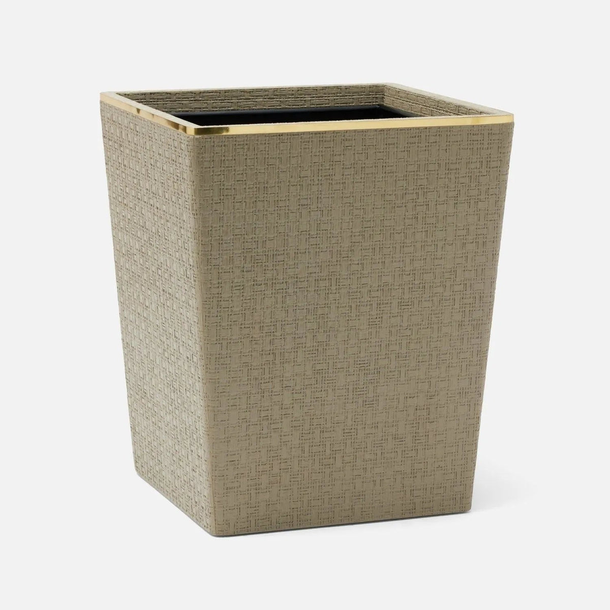 Pigeon and Poodle PP007117 Veria Wastebasket (Square) in Desert Taupe Realistic Faux Rattan/Gold Brass