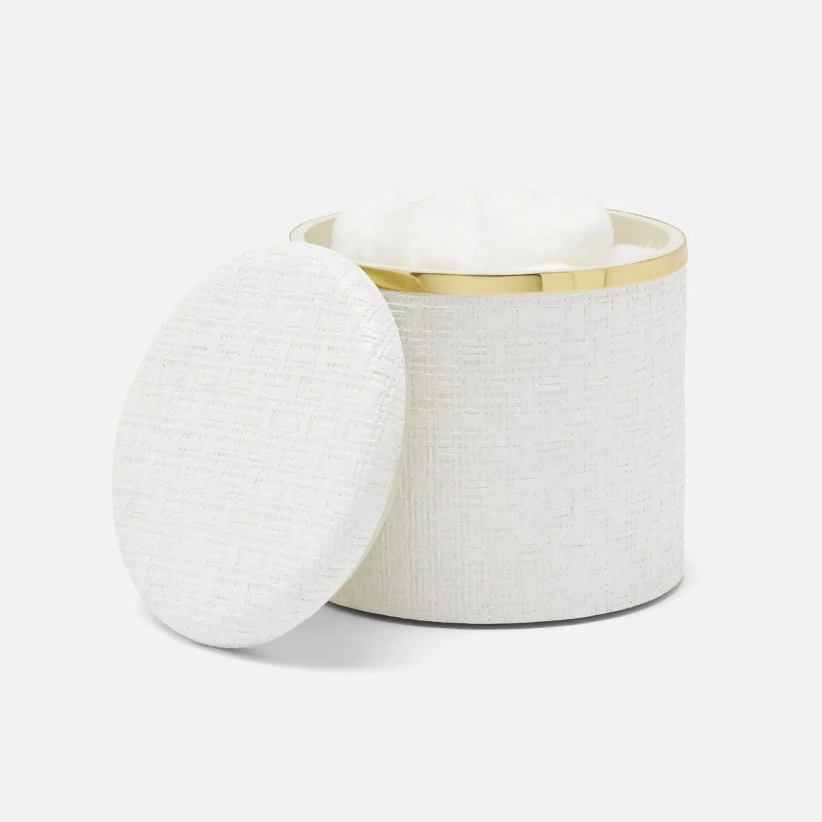Pigeon and Poodle PP007101 Veria Canister (Large) in Shiny White Realistic Faux Rattan/Gold Brass