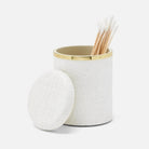 Pigeon and Poodle PP007102 Veria Canister (Small) in Shiny White Realistic Faux Rattan/Gold Brass