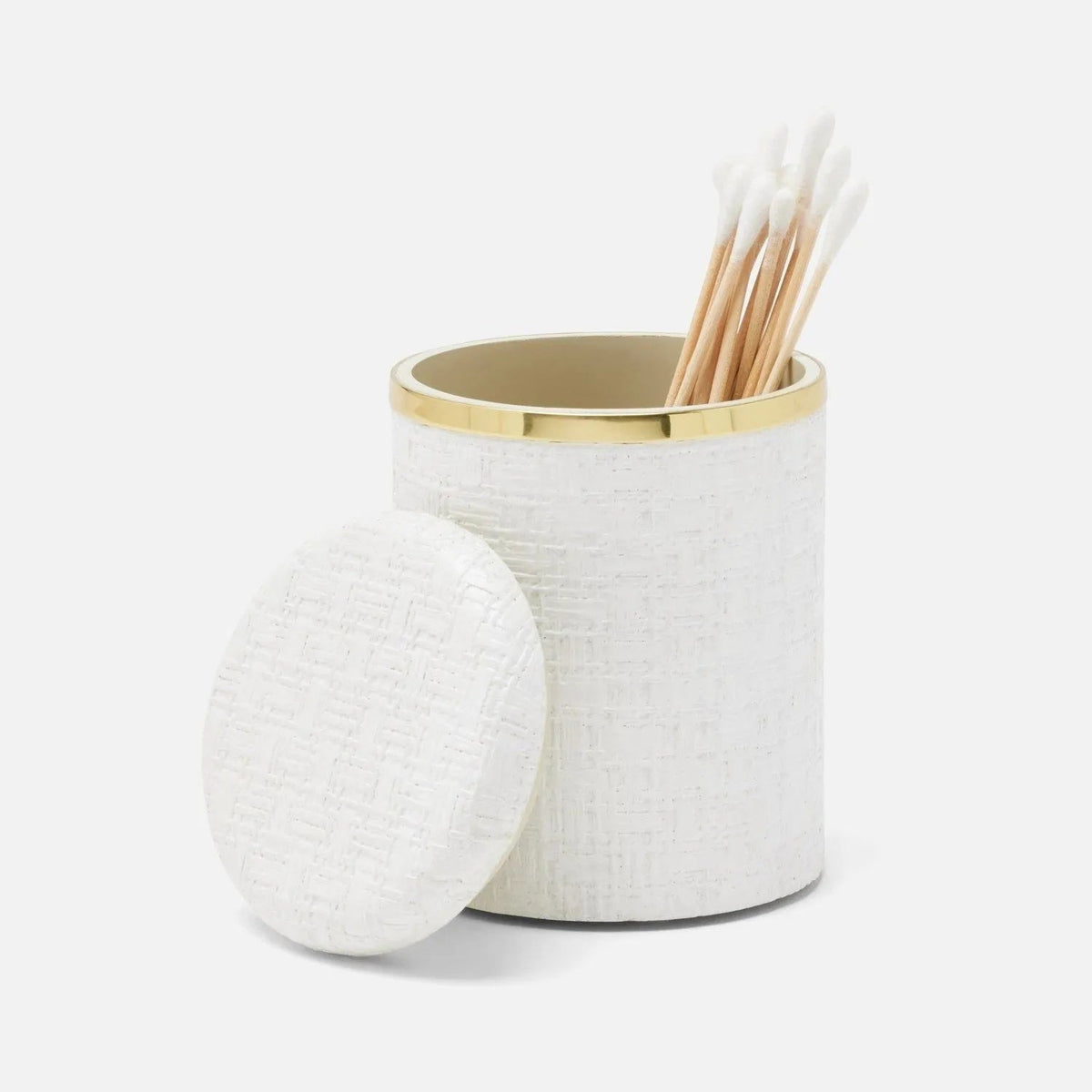 Pigeon and Poodle PP007102 Veria Canister (Small) in Shiny White Realistic Faux Rattan/Gold Brass