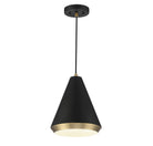 Meridian M70122MBKNB One Light Pendant in Matte Black with Natural Brass