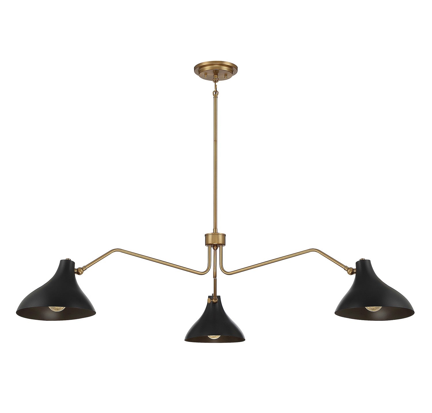 Meridian M7019MBKNB Three Light Pendant in Matte Black with Natural Brass