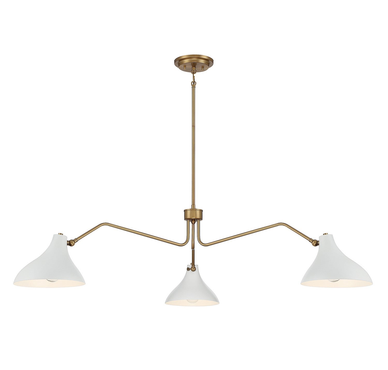 Meridian M7019WHNB Three Light Pendant in White with Natural Brass