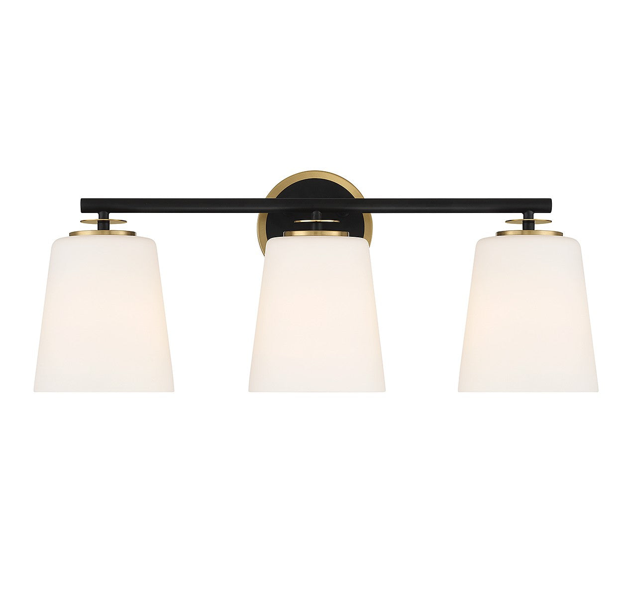 Meridian M80078MBKNB Three Light Bathroom Vanity in Matte Black and Natural Brass