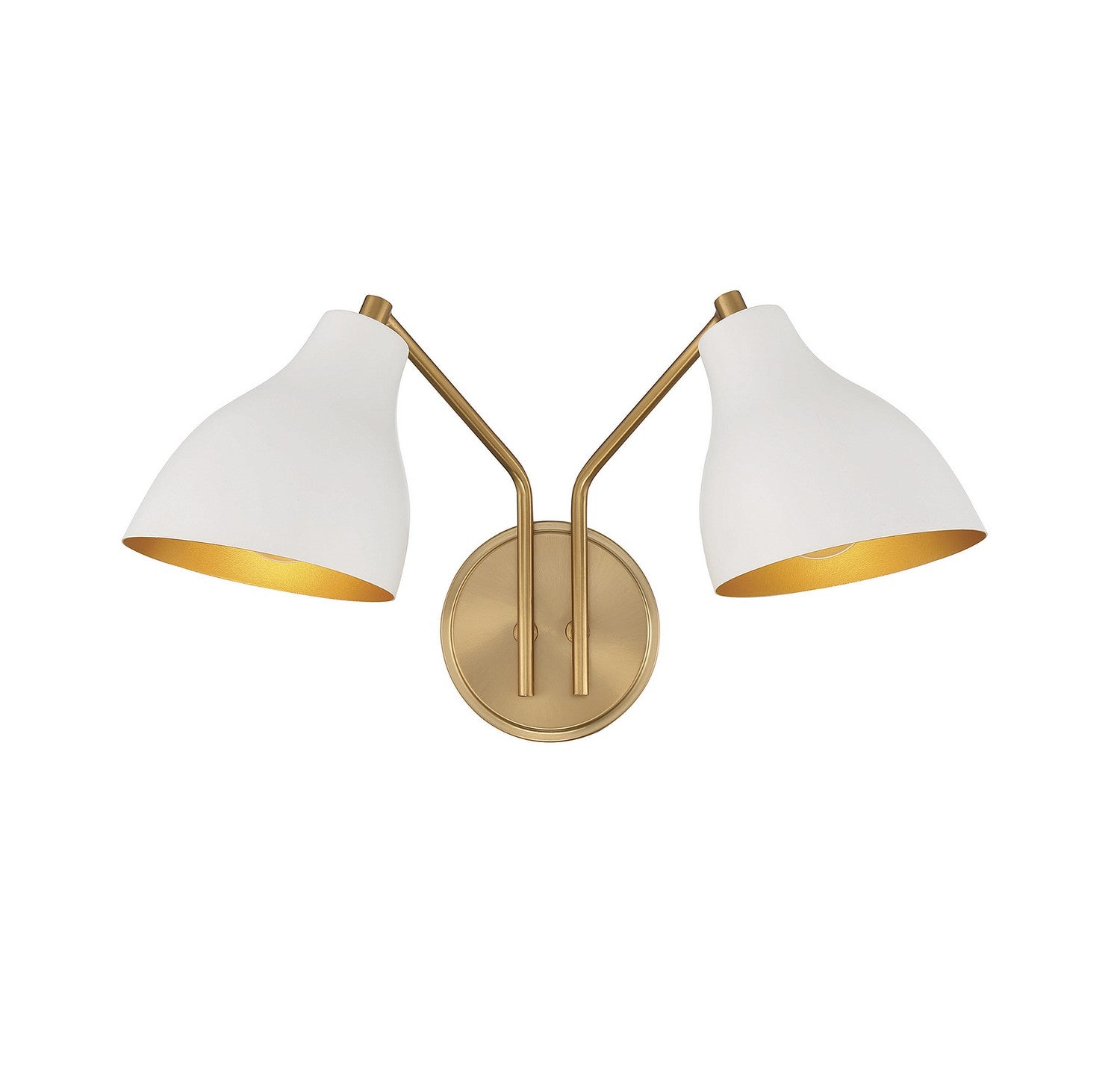 Meridian M90075WHNB Two Light Wall Sconce in White with Natural Brass