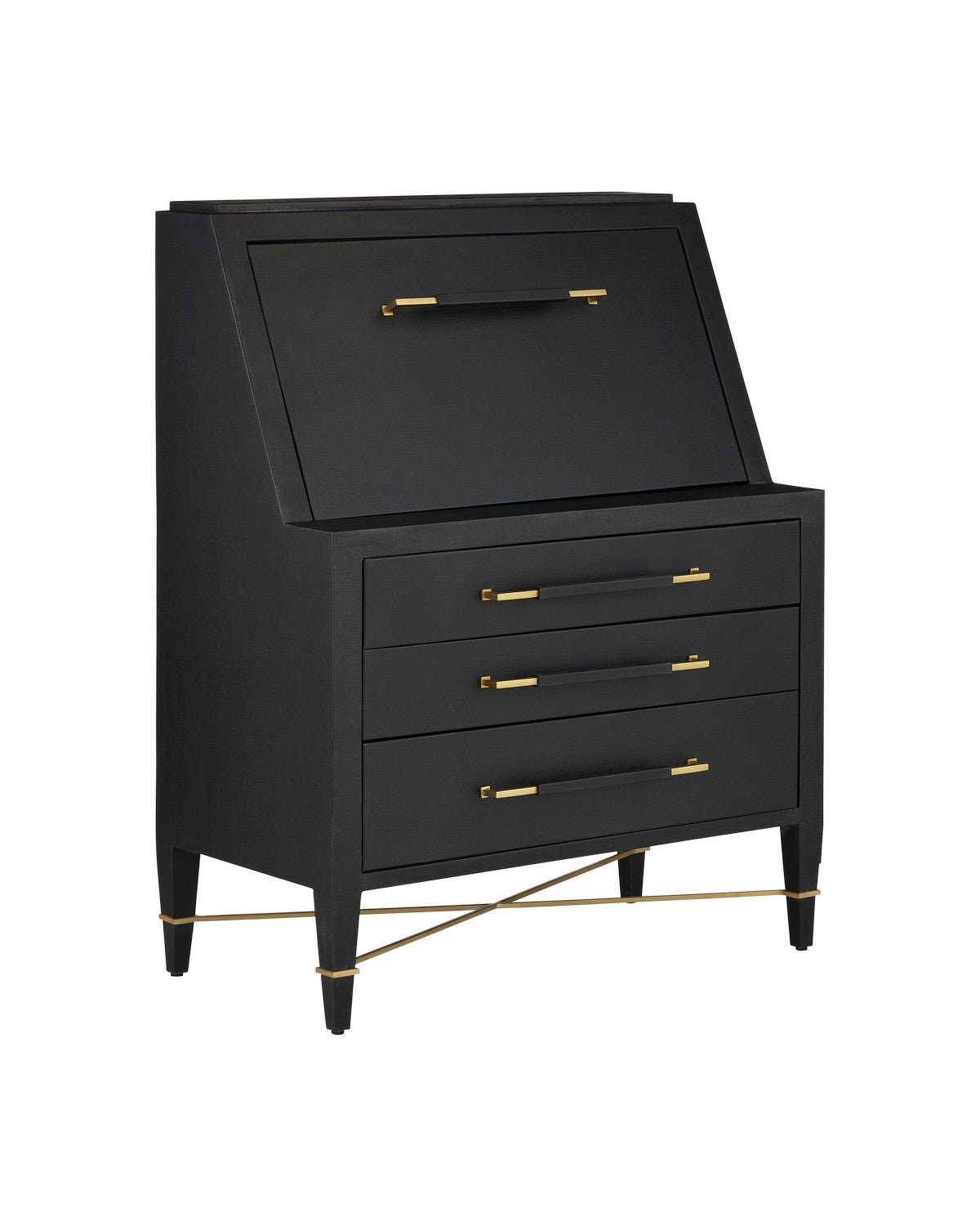 Currey and Company 3000-0268 Verona Secretary Desk in Black/Natural/Champagne/Silver