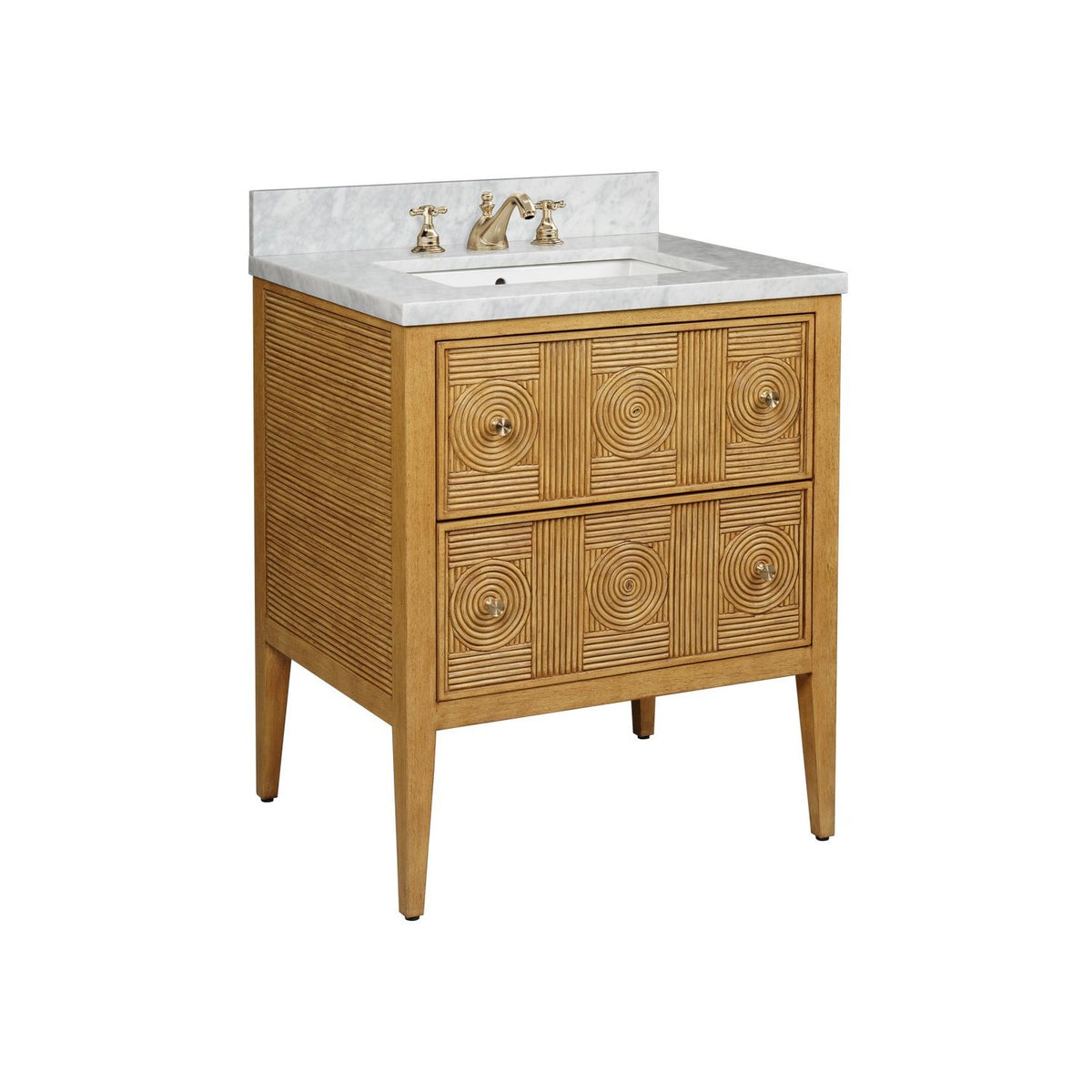 Currey and Company 3800-0010 Santos 28" Sea Sand Vanity with Rectangular Undermount Sink in Sea Sand/Natural/White/Brushed Brass/Polished Nickel​
