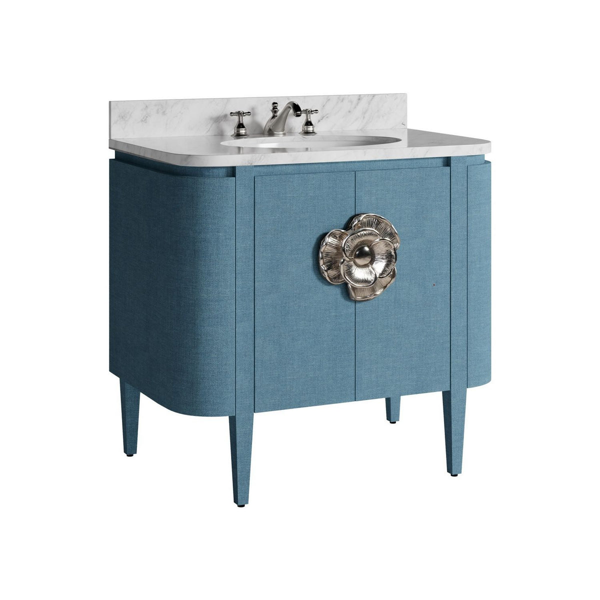 Currey and Company 3800-0015 Briallen 36" Vanity with Oval Undermount Sink in Laquered Blue Linen/Natural/White/Polished Nickel