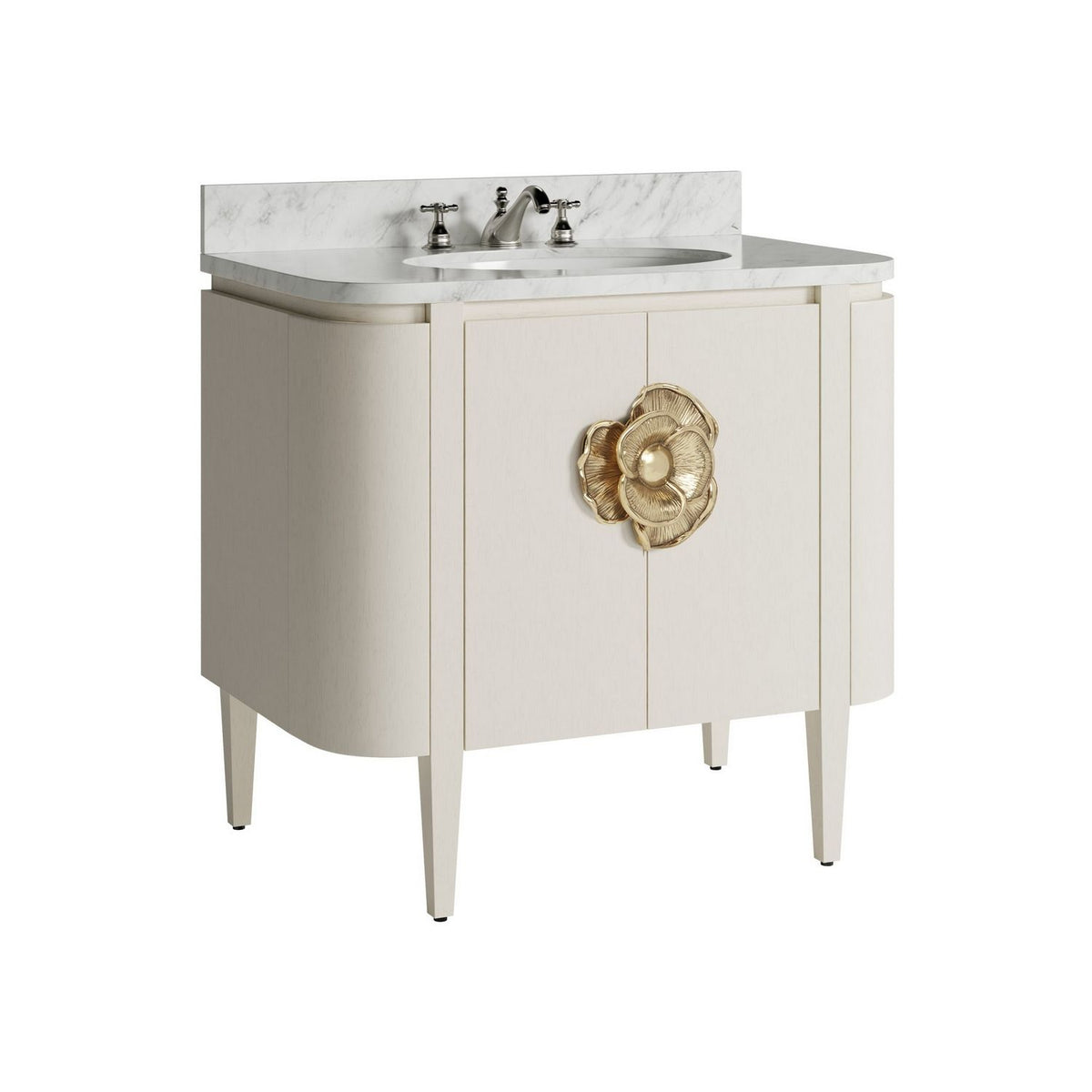 Currey and Company 3800-0016 Briallen 36" Vanity with Oval Undermount Sink in Cerused White/Natural/White/Polished Brass