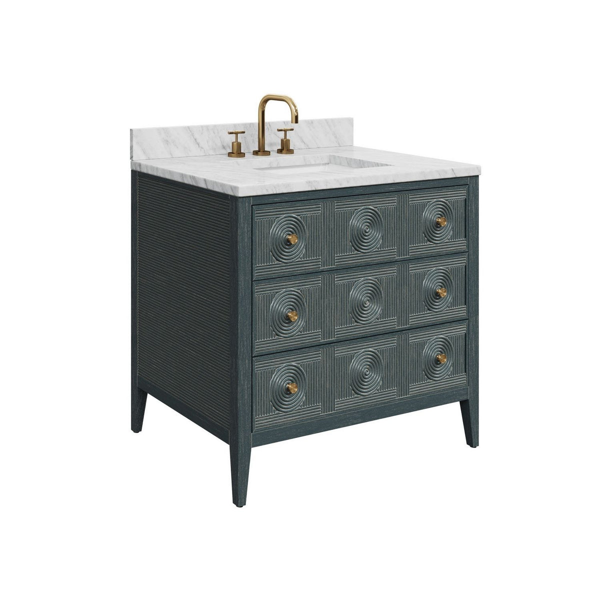 Currey and Company 3800-0019 Santos 36" Vanity with Rectangular Undermount Sink in Vintage Navy/Natural/White/Brushed Brass/Polished Nickel